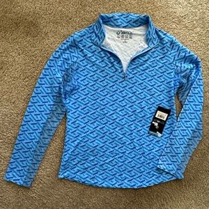 IBKUL Blue Geometric Pattern Quarter-Zip Top, Size Small